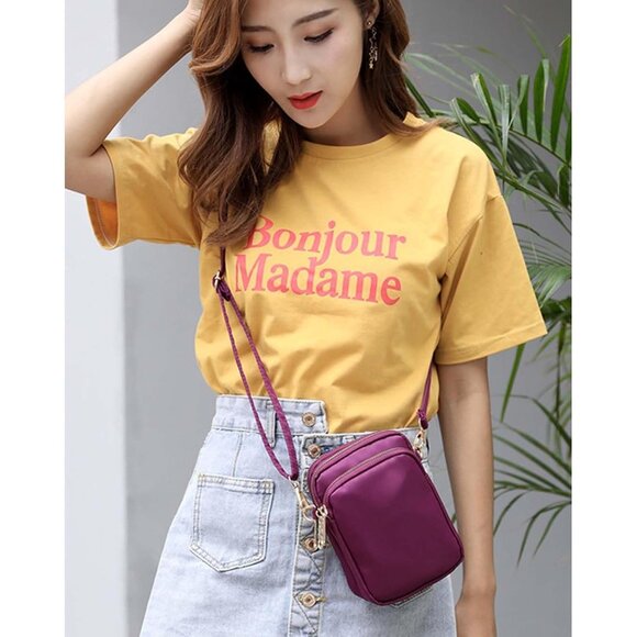 Women's Purple 3 Small Crossbody Waterproof Nylon Purse Mini Shoulder Travel Bag - Picture 7 of 7